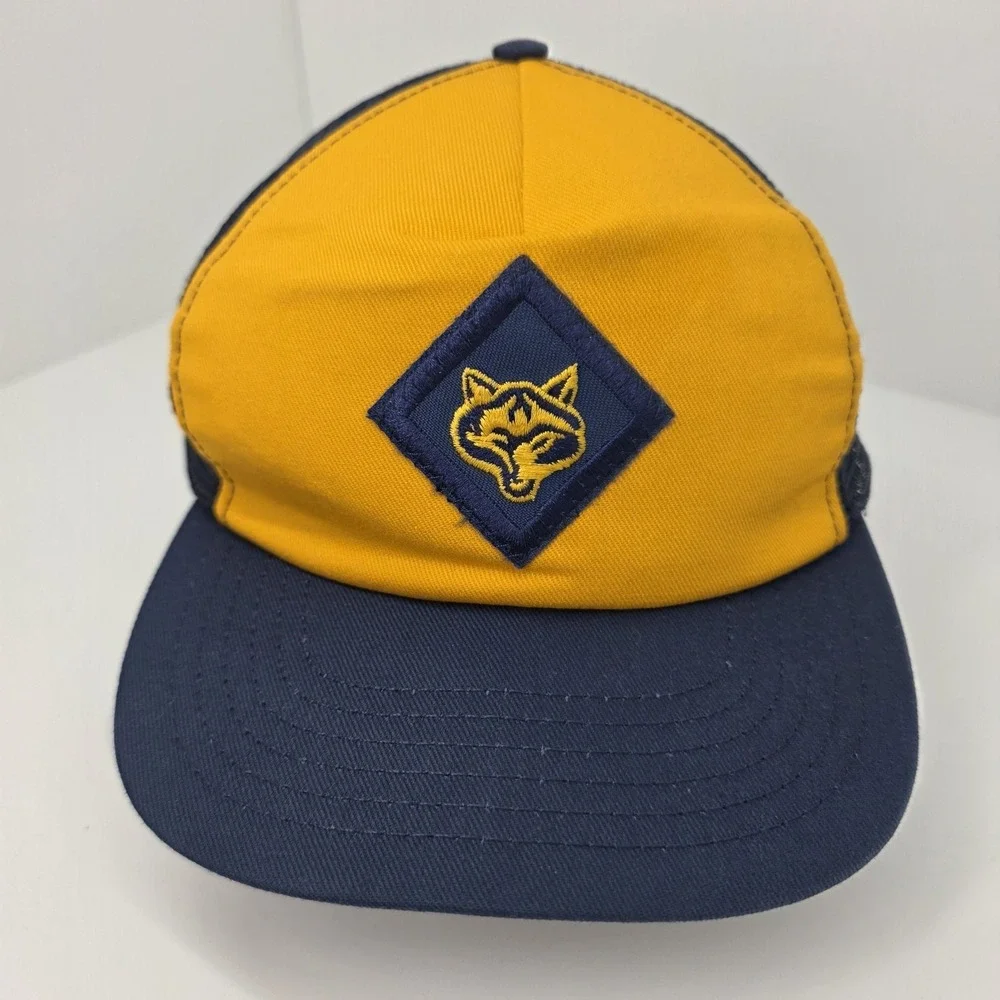 VTG Cub Scouts Wolves Trucker Hat USA Made Snapback Cap Blue Yellow Adjustable